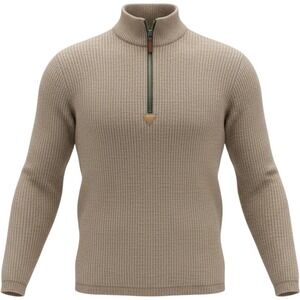 REI Vintage‎ Wool Blend Quarter Zip Sweater Tan Ribbed Knit Pullover Made in USA